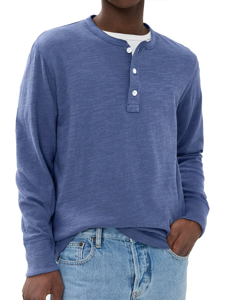 Men's Casual Solid Button Up Comfortable Long Sleeve Henley Shirt