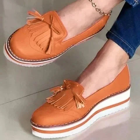 2021 Round Toe PU Ladies Loafers Shoes Slip on Rubber Platform Shoes Women Vulcanized Shoes Woman Autumn Sneakers Female Wedges 924