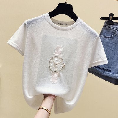 Shift Cotton-Blend Geometric Short Sleeve Shirts & Tops QueenFunky