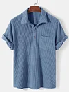 Men's Casual Loose Plaid Stripe Short Sleeve Shirt