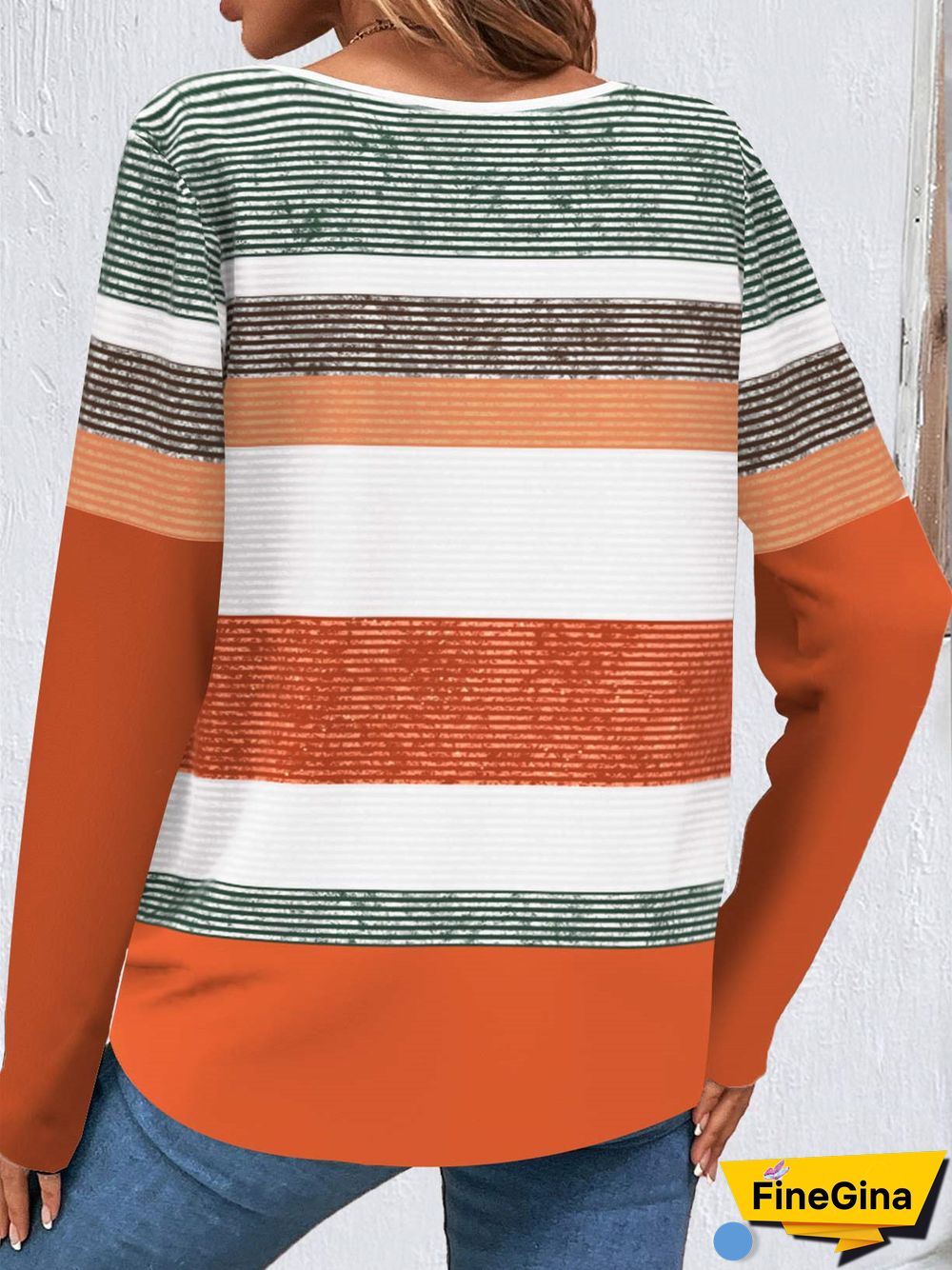 Women Long Sleeve Scoop Neck Graphic Printed Buttons Tops