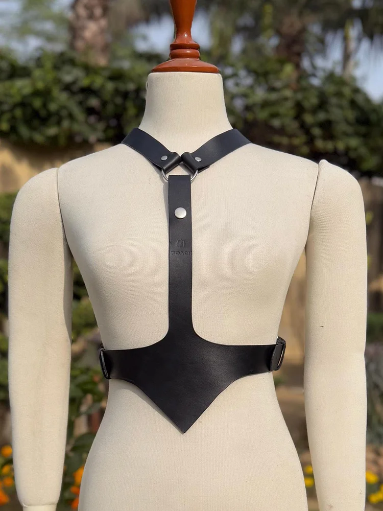 pornhint Pornhint Women's Black Leather Sexy Fashion Harness, Handmade Neck to Waist Bondage Harness, genuine cowhide leather Harness, Gift for her leather body harnesses for women