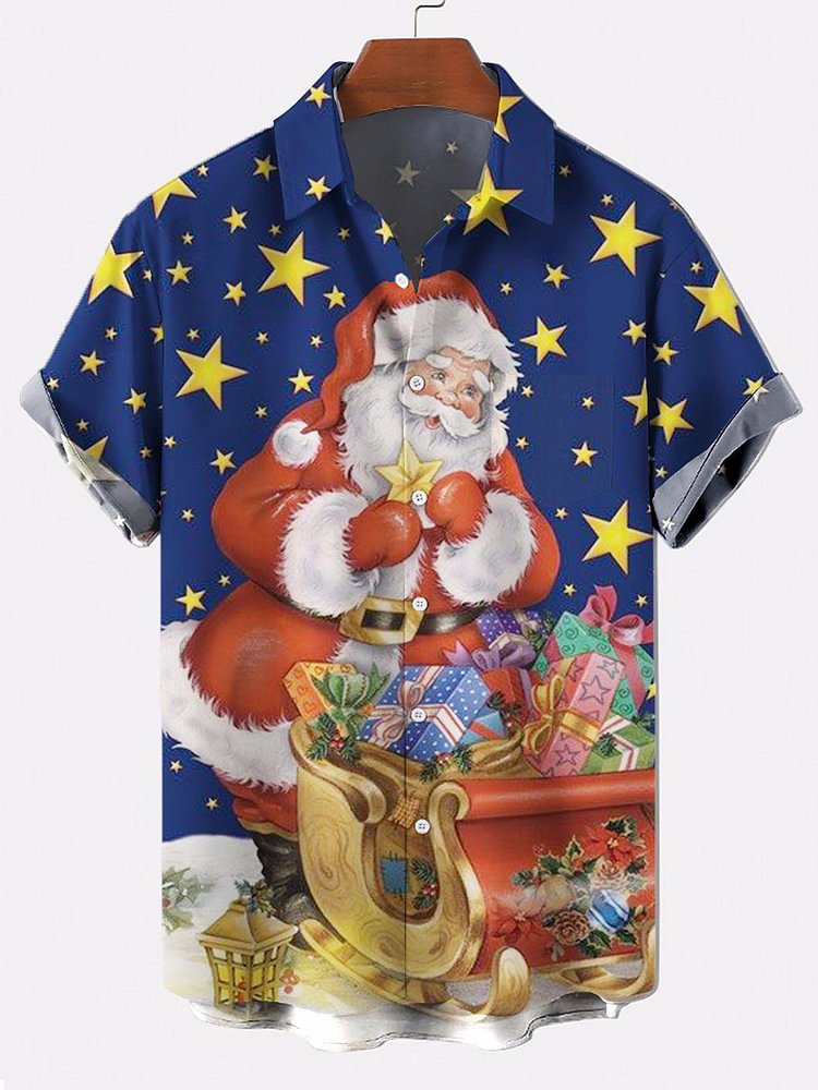Men's Plus Size Casual Christmas Theme Creative Shirt With Pockets