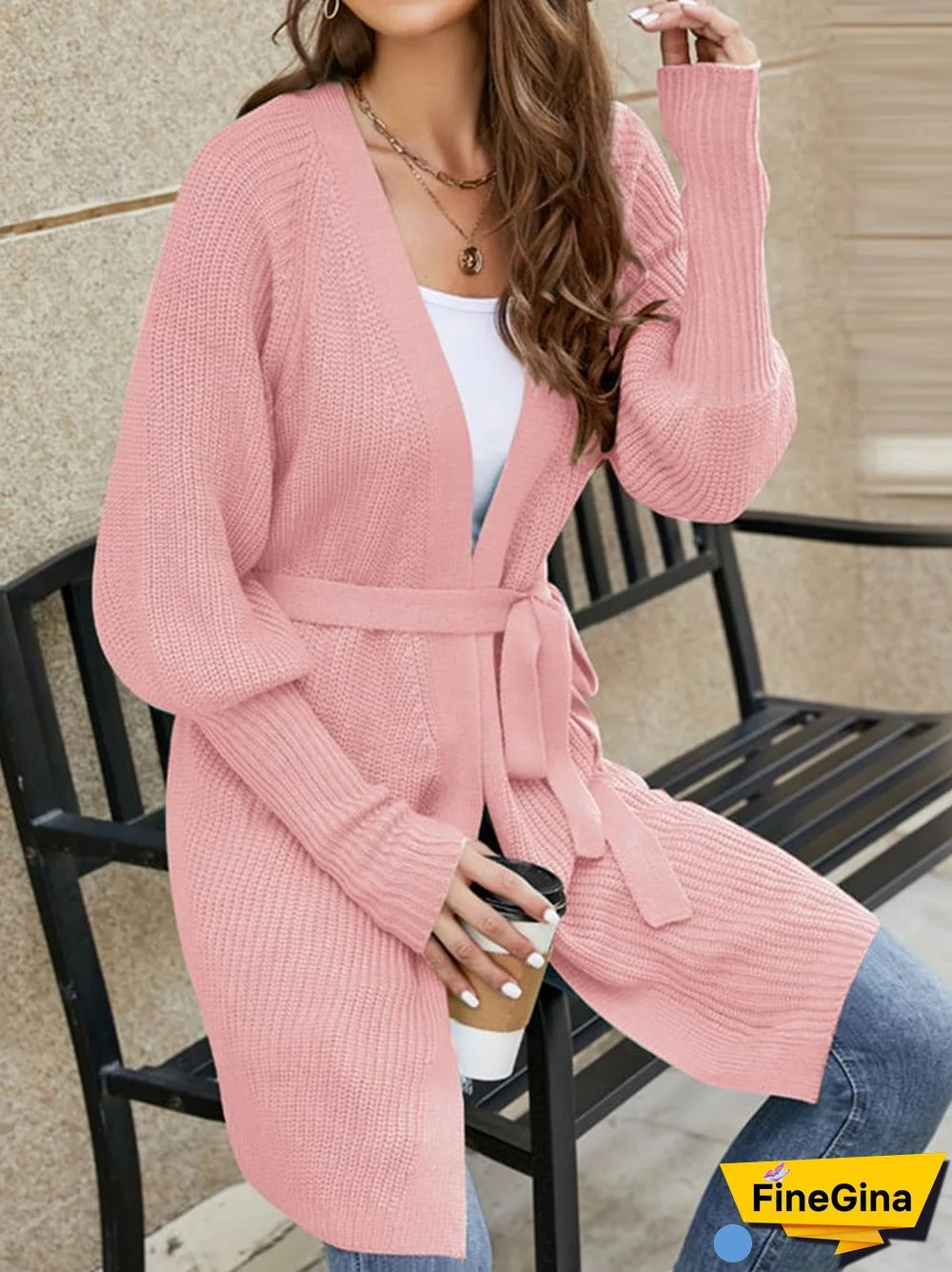 Women's Fall Fashion Loose Belt Knit Cardigan Sweater Coats