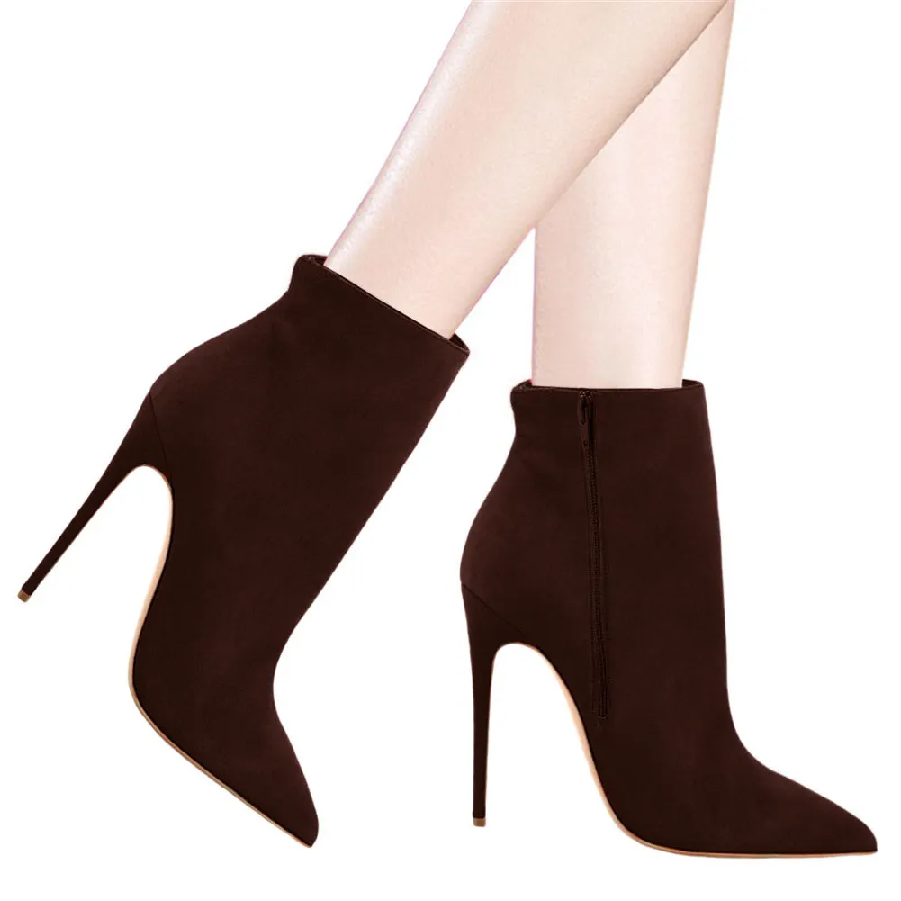 4.72" Women's Ankle Boots Closed Pointed Toe Stilettos Solid Color Suede Booties-vocosishoes