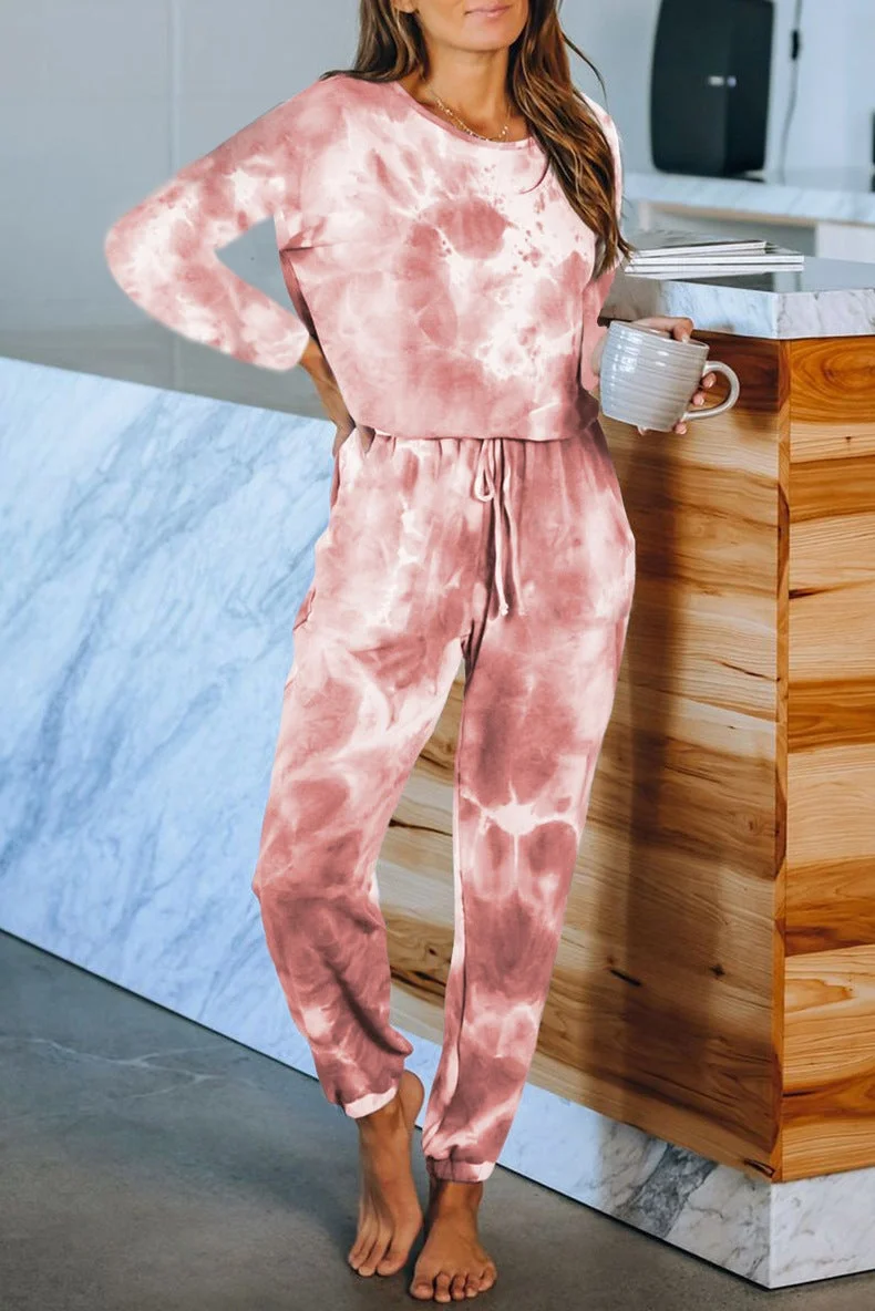 Tie-dye Printed Long-sleeved Trousers Split Casual Suit