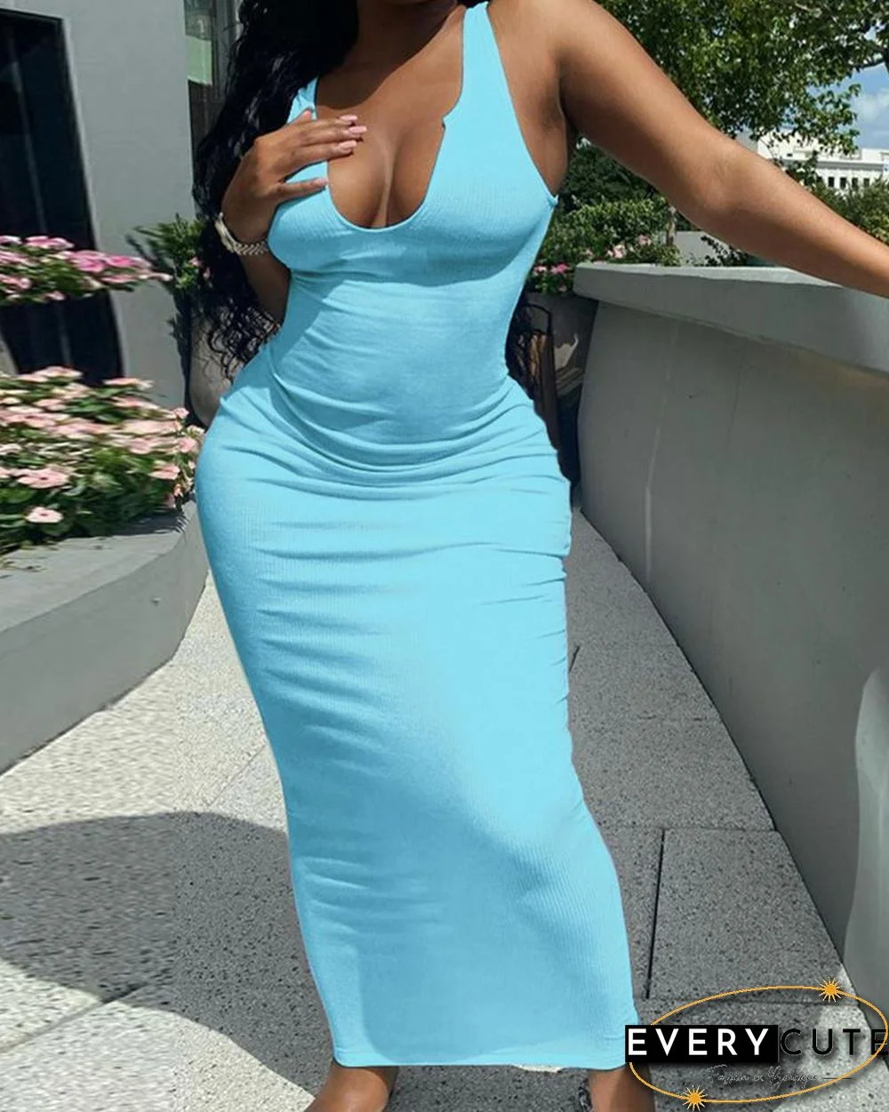 Solid Color Sling Skinny Maxi Dress P15074