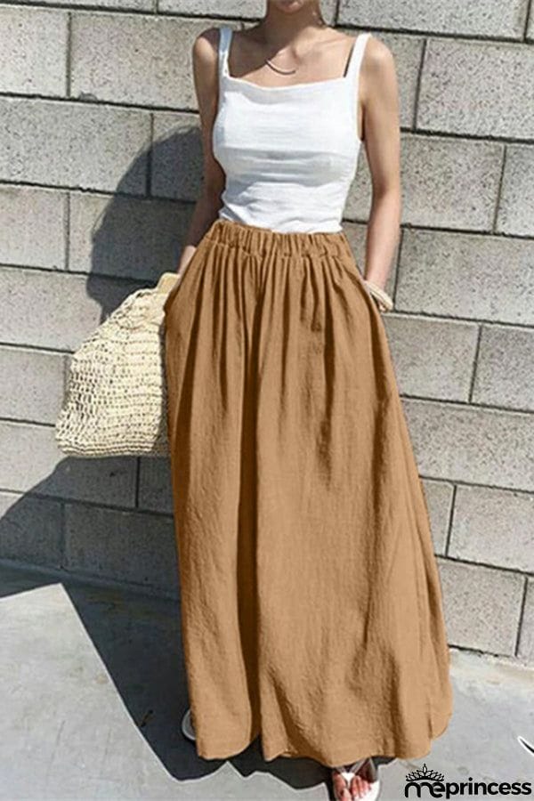 Summer Women's Fashion Solid Color Cotton Wide Leg Pants Casual Pants