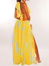 Plunging Irregular Clipping Empire Maxi Dress