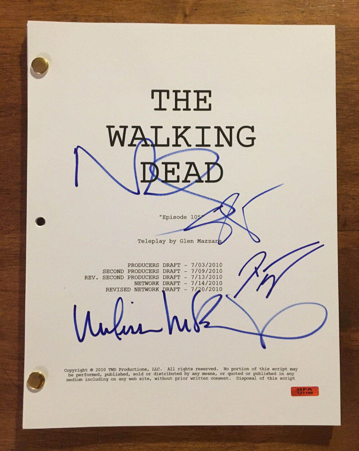 GFA The Walking Dead * X4 CAST * Signed Full 49 Page TV Script AD2 PROOF COA