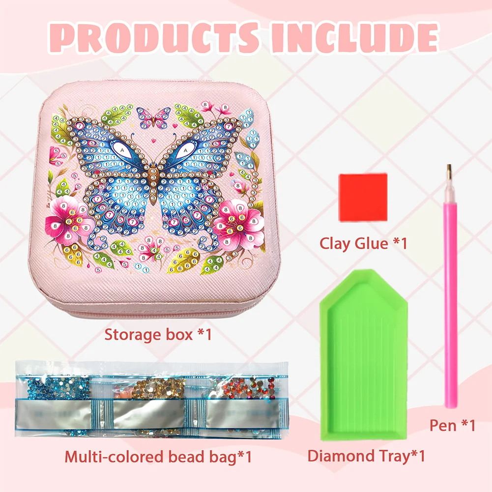 5D DIY Flower Butterfly Special Shape Diamond Painting Jewelry Box for Art Crafts
