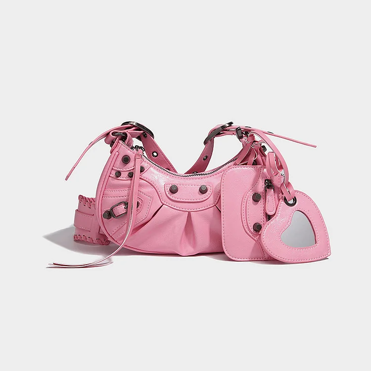 Niche Design Crescent 2024 New Wrinkle Underarm Three in One Motorcycle Single Shoulder Crossbody Women's Bag_ viptrois