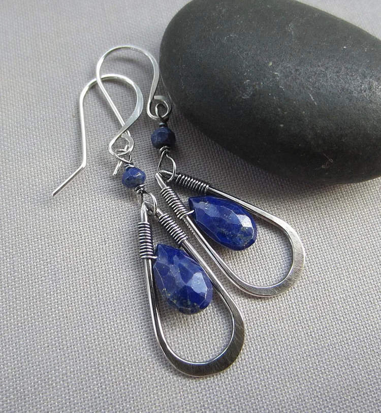 Vintage Teardrop Shaped Lapis Lazuli Earrings