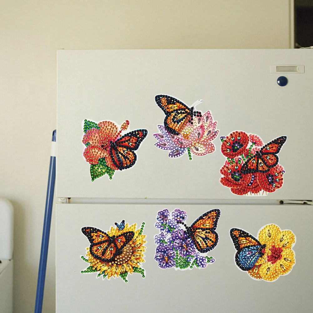 6Pcs DIY Flower Butterfly Diamond Painting Fridge Magnetic Sticker for Adults