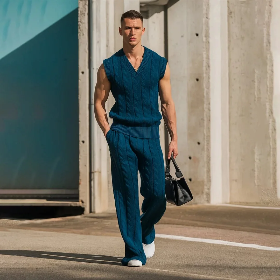 Men's V-neck Knitted Suit-inspireuse