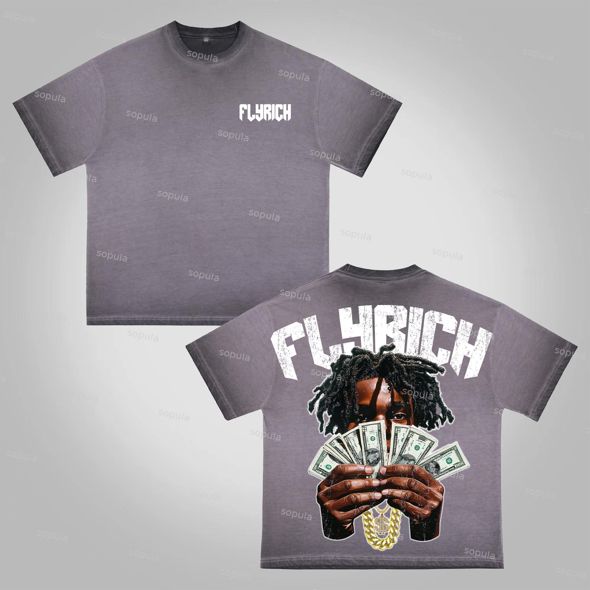 Sopula Vintag Flyrich Rich Boys Graphic Print Washed Cotton T-Shirt