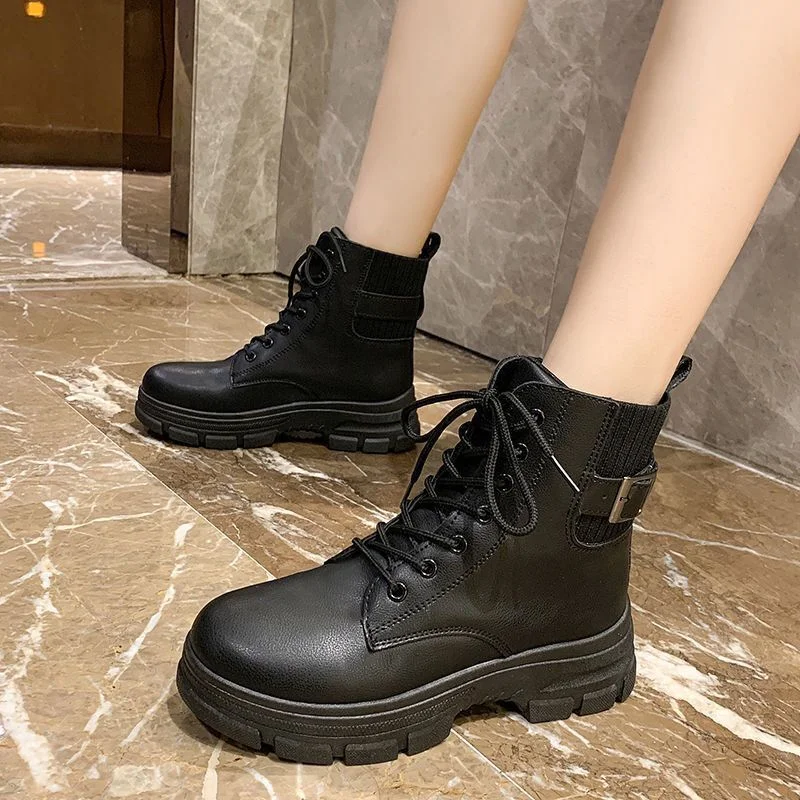 Christmas Gift New Arrivals Soft Boots Women Shoes Woman Boots Fashion Round PU Ankle Boots 2021 Winter Elastic Black Boots Comfortable Boots