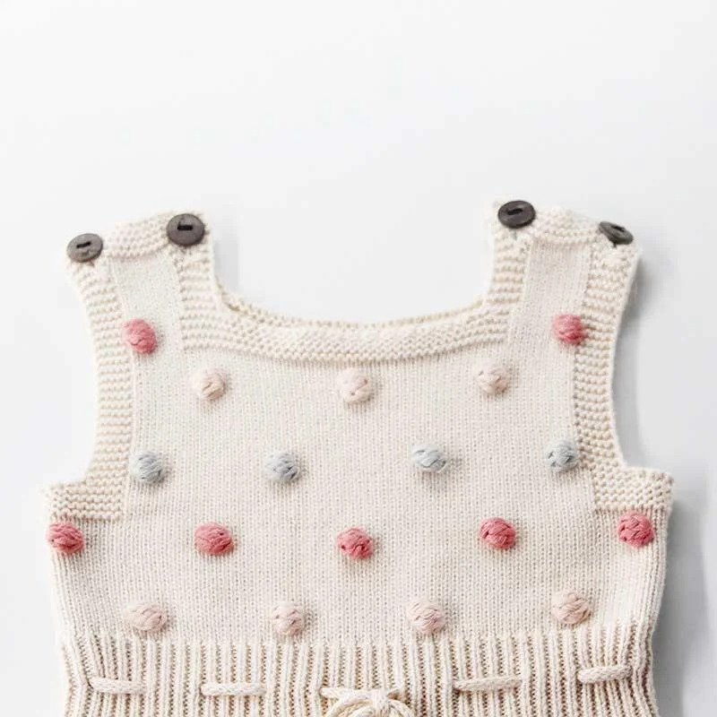 Knitted Baby Clothes 2021 Newborn Baby Rompers Handmade Pompom Baby Girl Romper 100% Cotton Infant Baby Boys Jumpsuit Overalls