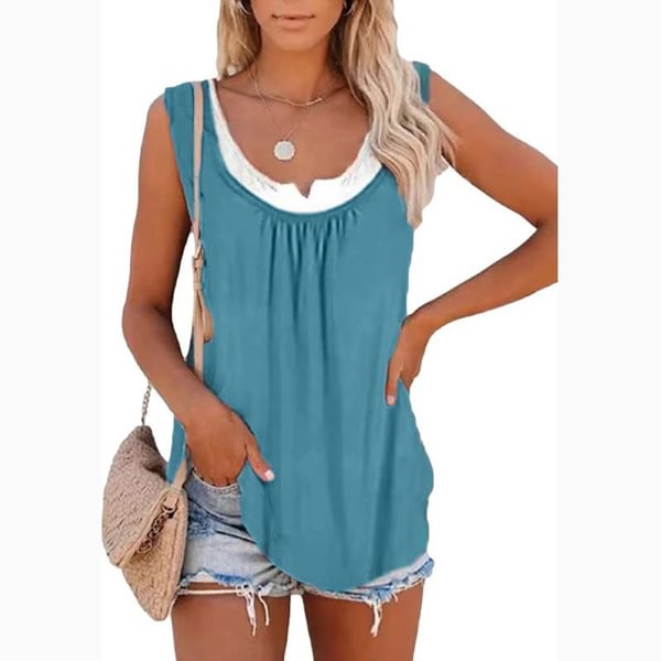 XS-8XL Plus Size Fashion Clothes Women's Causal Spring Summer Tops Sleeveless Blouses Cotton Pullover T-shirts Layered Off Shoulder Tops Ladies V-neck Block Color Shirts Beach Wear Loose Tank Tops - BlackFridayBuys