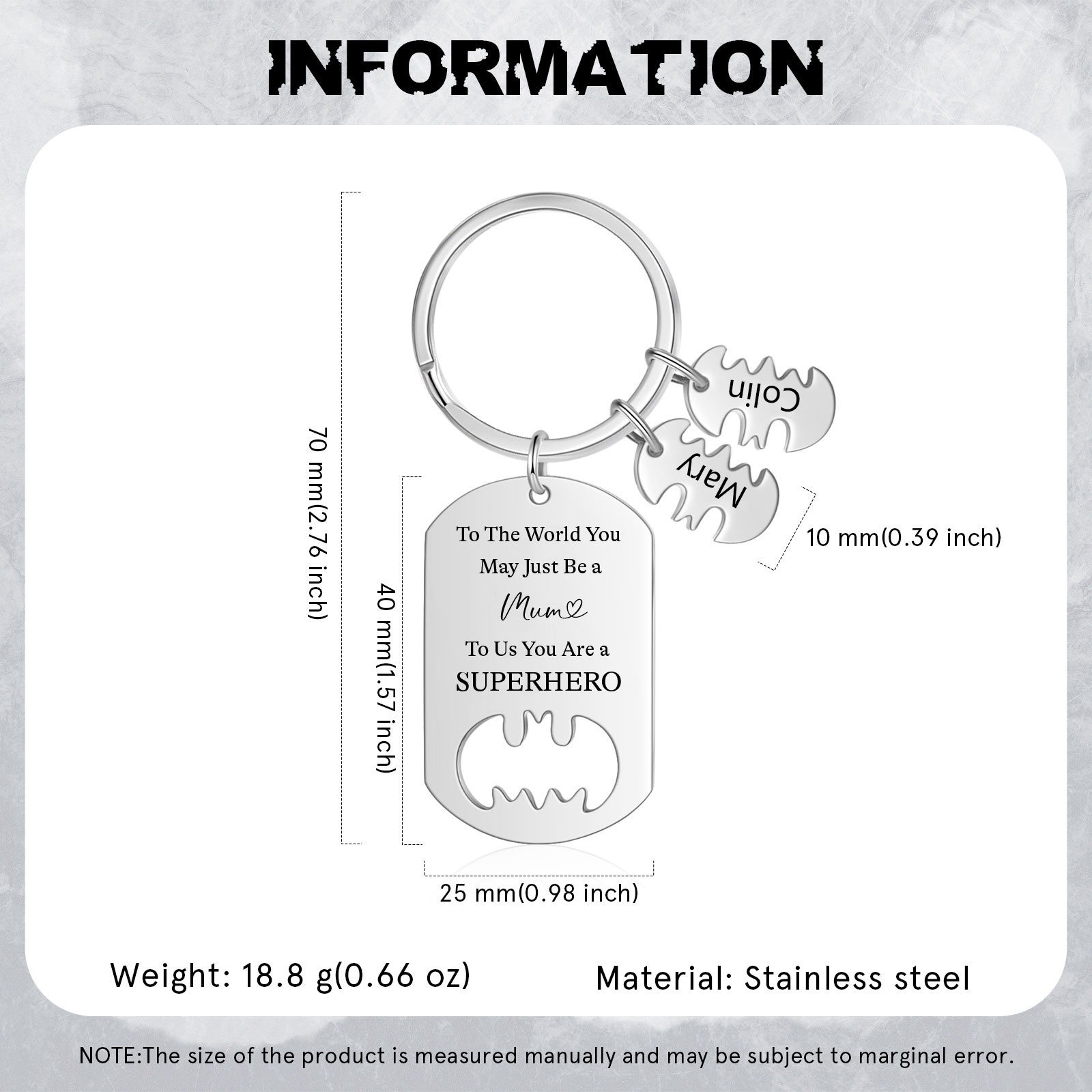 You Are A Superhero Keychain Personalised 2 Names Bat Keychain Engraved Gift for Dad/Grandpa/Grandad/Mom/Mum-Jessemade AU