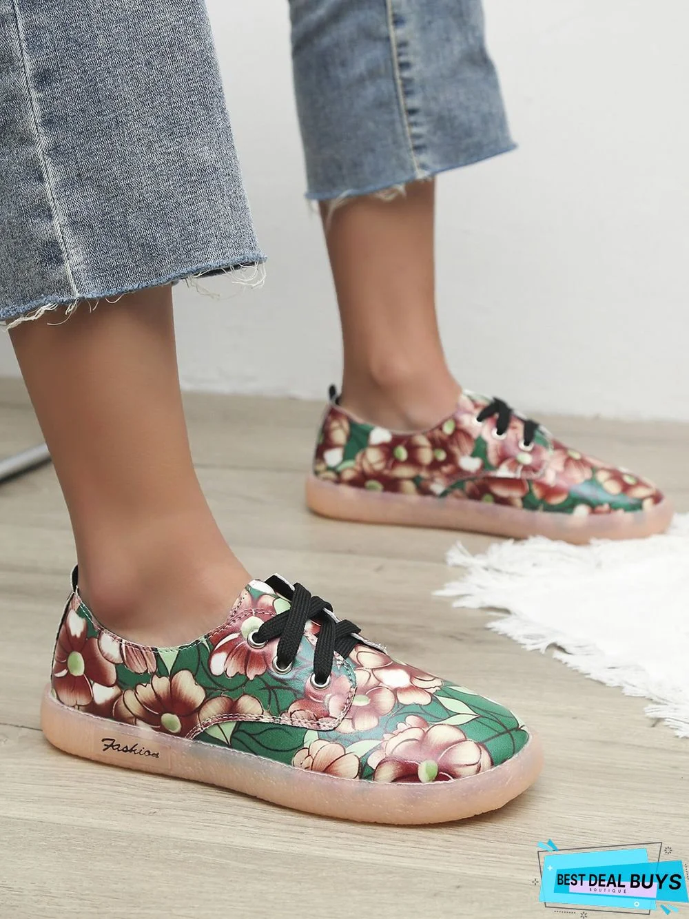 Floral Pattern  Lace-up Front Flat Shoes