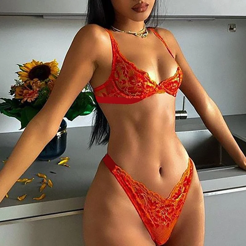 Yimunancy 2-Piece Lace Bra Set Women Bra Underwire + Panty 2021 Summer Lingerie Set  Ladies Sexy Underwear Set