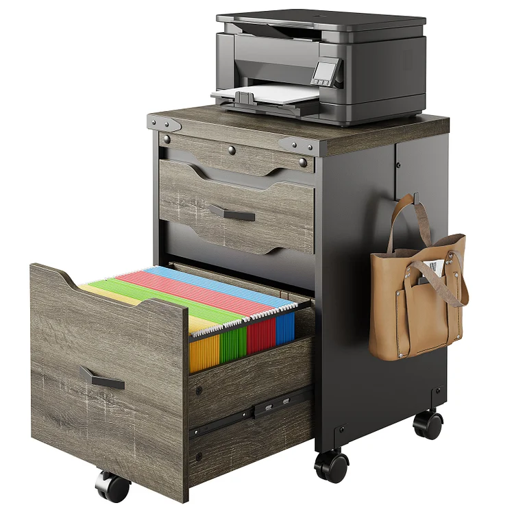 Bestier Rolling File Cabinet, Vintage Mobile Filing Cabinet with 2 Drawers and Hook in Grey