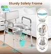 Bedside Commode Chair with Padded Seat and Backrest, Aluminum Dual-Crossbar, Height Adjustable, Portable Toilet for Seniors and Adults, Potty Bucket and Splash Guard, 350 lbs Weight Capacity