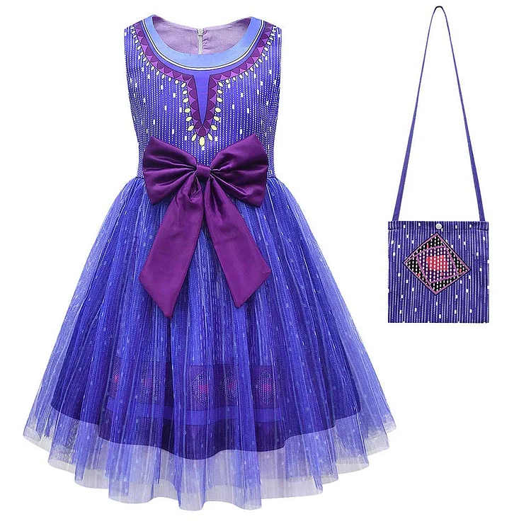 Kids Children Wish 2023 Asha Purple Dress Outfits Cosplay Costume Halloween Carnival Suit