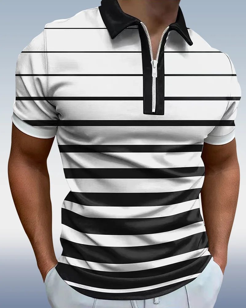Suitmens Men's Horizontal Stripe Short Sleeve Polo Shirt 005