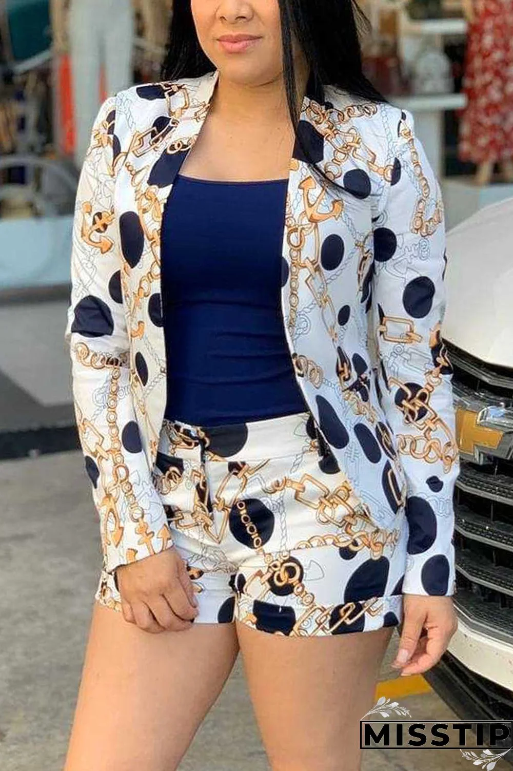 Decorative pattern Casual Print Straight Long Sleeve Two Pieces