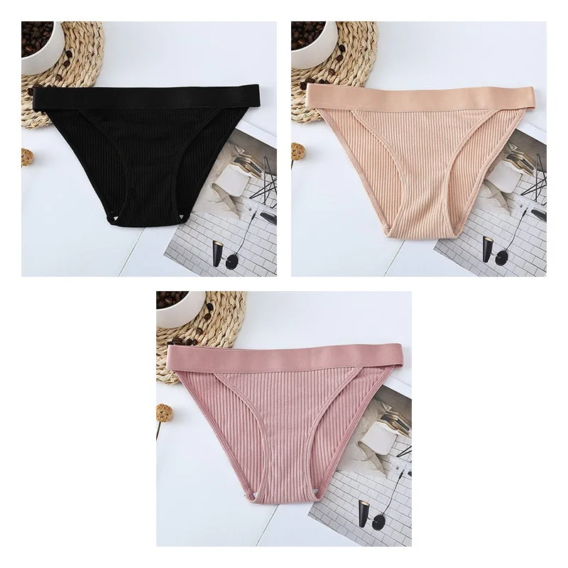 3pcs Cotton Panties Underwear For Women Sports Striped Briefs For Ladies Female Lingerie Woman Intimates Cotton Panties BANNIROU