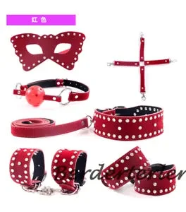 pornhint Pornhint PU Leather Sexy Kits Red/purple Handcuffs&anklecuffs Mask Mouth Plugs Accessoire