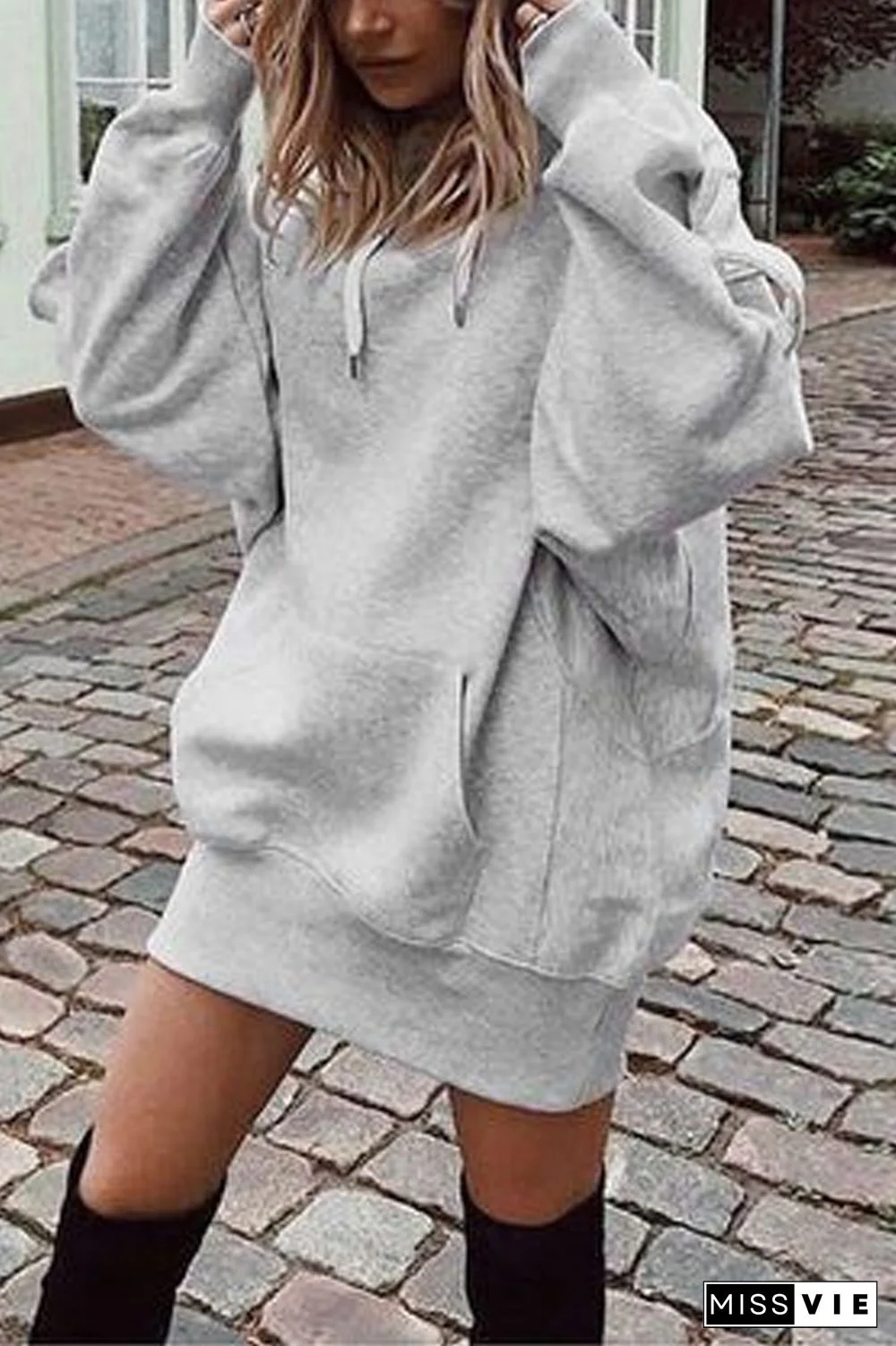 Solid Pocket Casual Hoodie