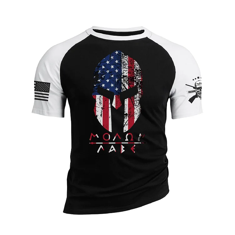 USA FLAG SPARTAN WARRIOR RAGLAN GRAPHIC TEE