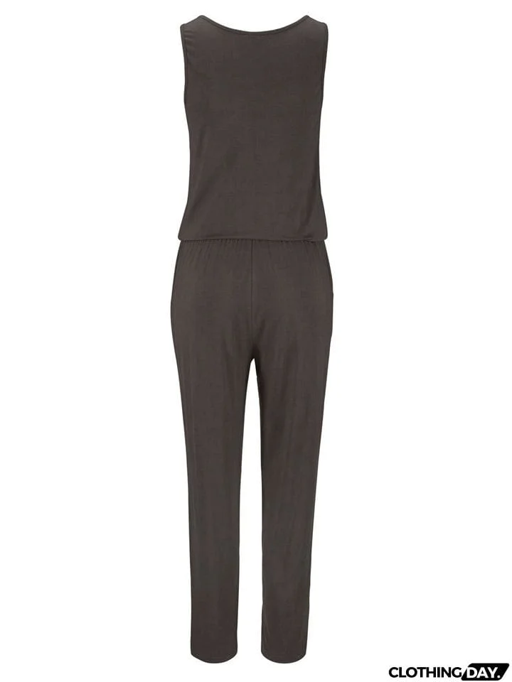 Pretty Sexy Zipper Sleeveless Solid Color Jumpsuit