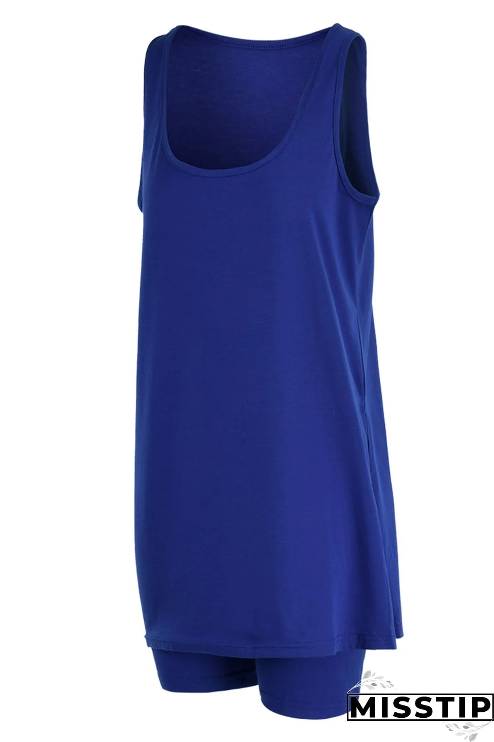 Black Fashion Casual Solid Slit U Neck Sleeveless Two Pieces