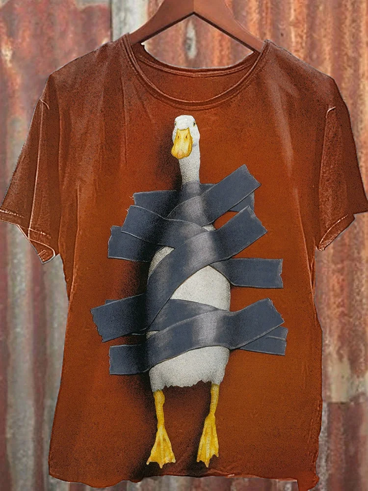 Men's Funny Duck Print Vintage T-Shirt