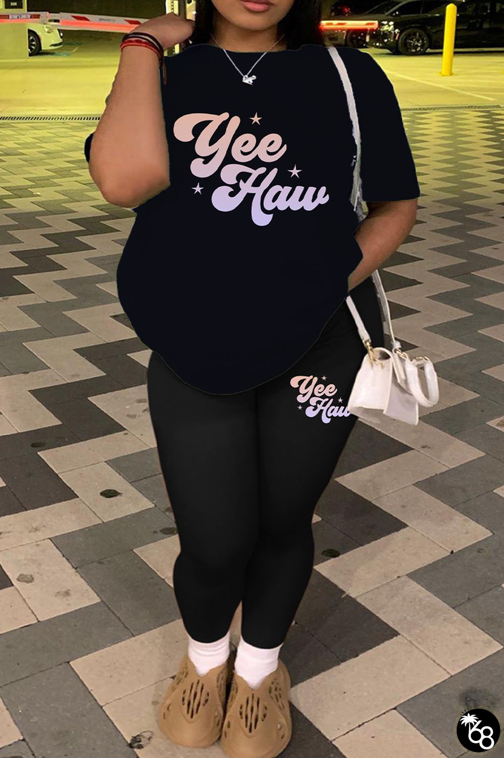 Casual Gradual Change Letter Print O Neck Plus Size Two Pieces | 168DEAL