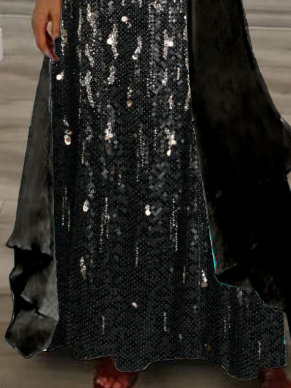 Women's Long Sleeve V-neck Graphic Printed Two Pieces Maxi Dress