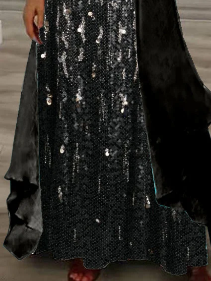 Women's Long Sleeve V-neck Graphic Printed Two Pieces Maxi Dress