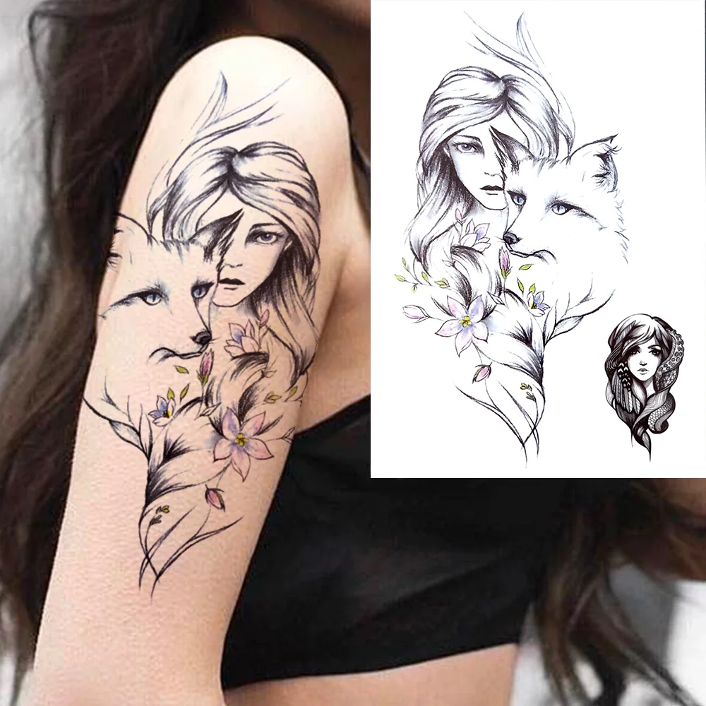 Sdrawing Lily Flower Temporary Tattoos For Women Adults Fake Lotus Orchid Dahlia Peony Tattoo Sticker Black Waterproof 3D Tatoos Arm