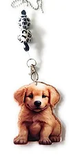 GOLDEN RETRIEVER ACRYLIC & RESIN BEADED HANGING REAR VIEW MIRROR CAR CHARM - HANDMADE - FREE SHIPPING