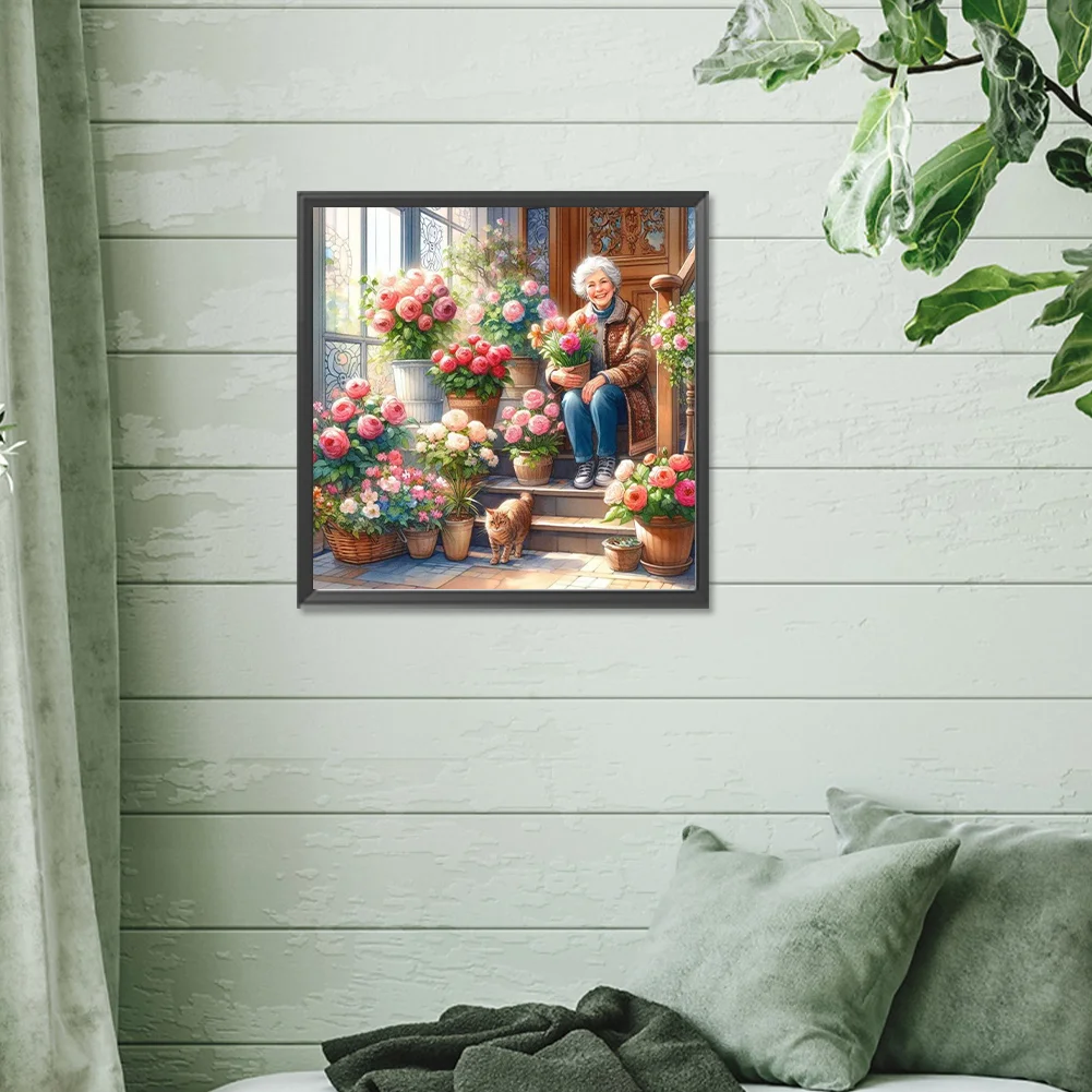 Diamond Painting - Full Round Drill - Garden Old Lady(Canvas|30*30cm)