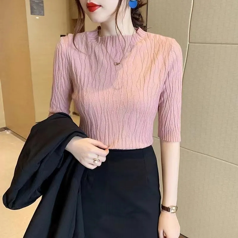 Possibilitat costume ideas women Spring Summer Korean Fashion Solid Sweater Women Short Sleeve Tops 2025 Pull Femme Casual Slim Female Pullover Knitted Clothes