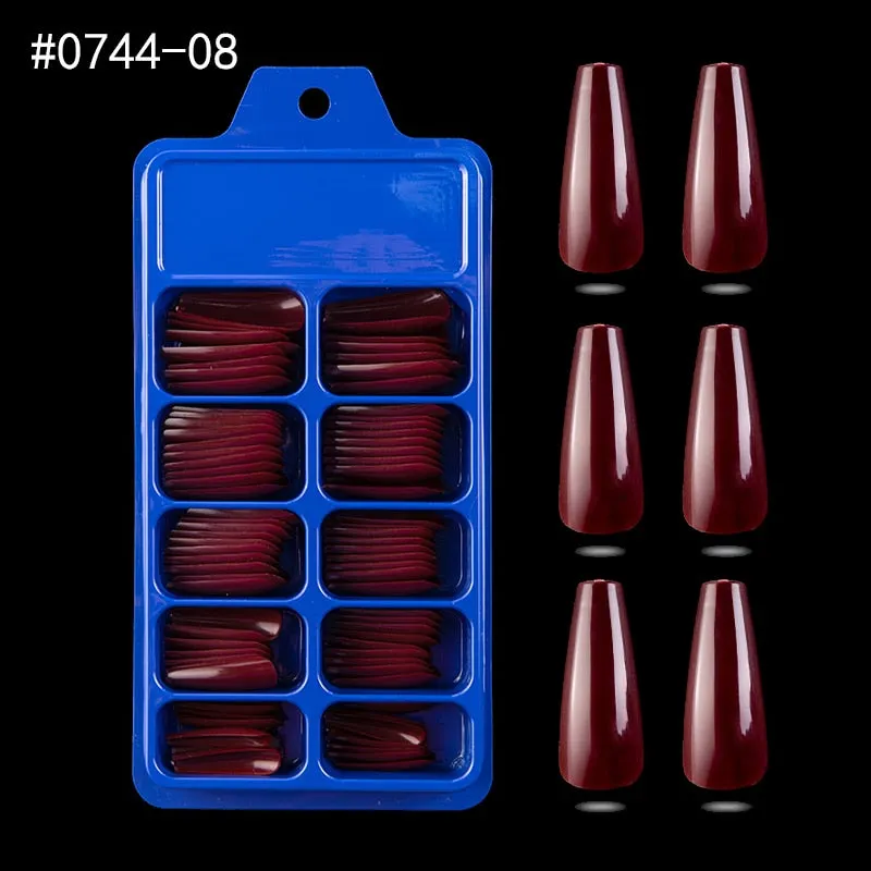 100pcs Professional Fake Nail Tips Coffin Long Ballerina Full Cover Nail Art 10 Sizes Colorful Press on Nails Manicure Soft Box-Nail Inspo