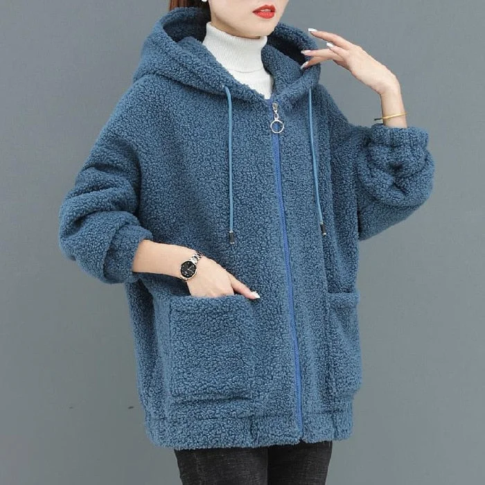 Fleece sweater women plus fleece new autumn and winter loose Korean zipper cardigan thick lamb wool coat