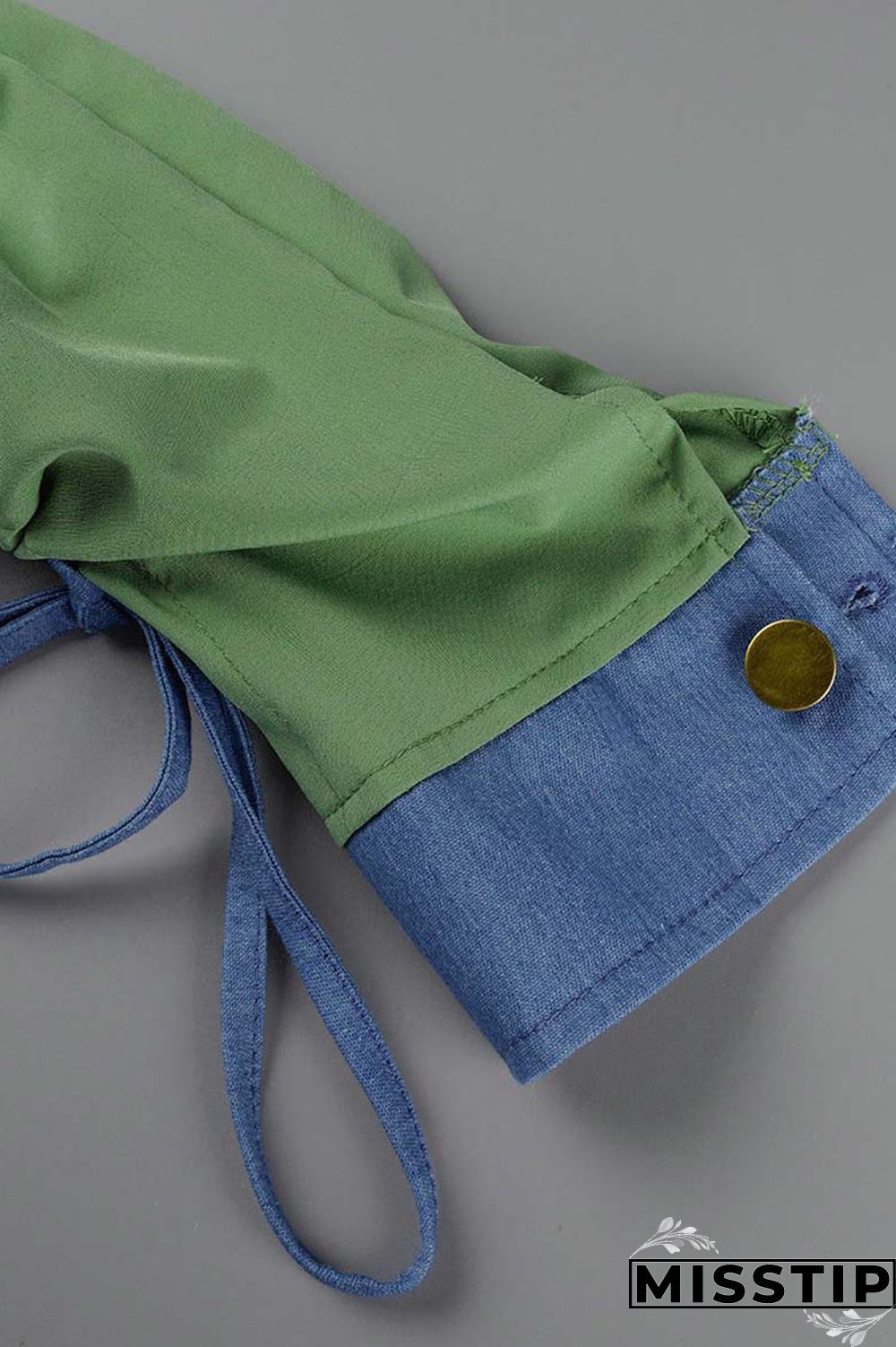 Green Casual Solid Patchwork Buckle Asymmetrical Turndown Collar Long Sleeve Straight
