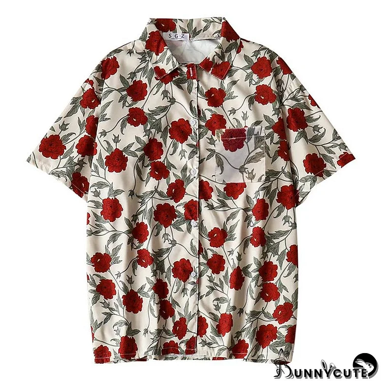 Vintage Flowers Print Pocket Loose T-Shirt