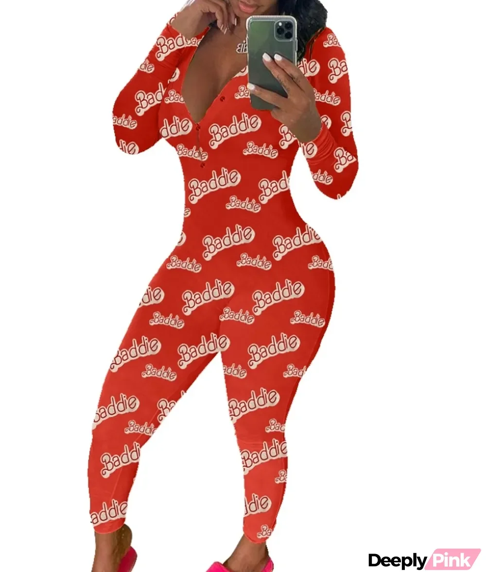Cute Print Sexy Long Sleeve Fitted Jumpsuit